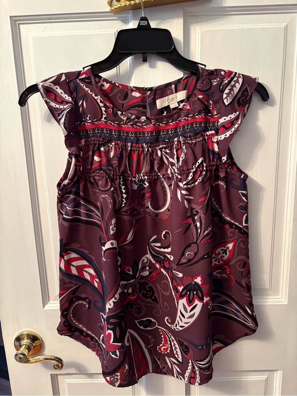 LOFT Plum Paisley Ruffled Yoke Camisole